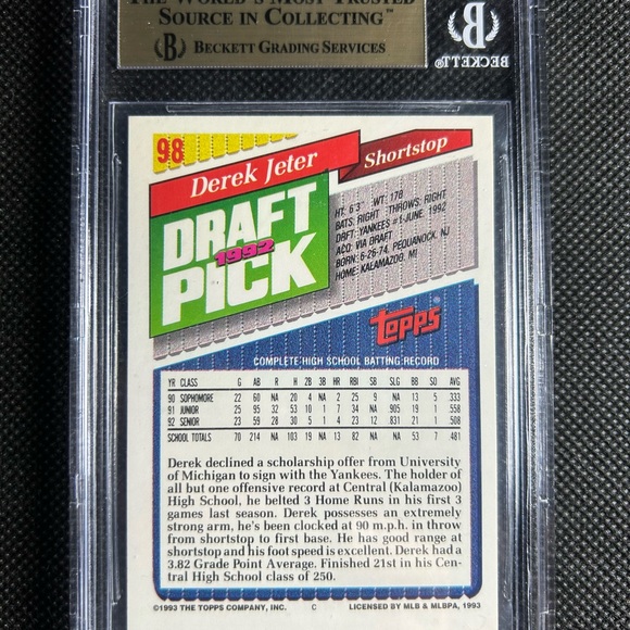 1993 Topps Gold Derek Jeter Rc Rookie Bgs 9.5 Gem Mint New York Yankees🔥🔥🔥 - Picture 2 of 3